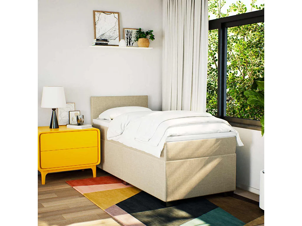 Sommier à lattes de lit et matelas Crème 90x190 cm Tissu