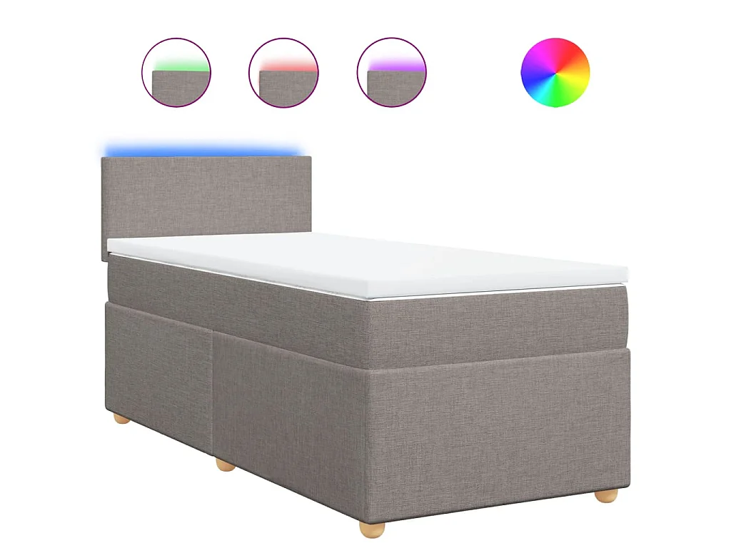 Cama box spring con colchón tela gris taupe 90x190 cm