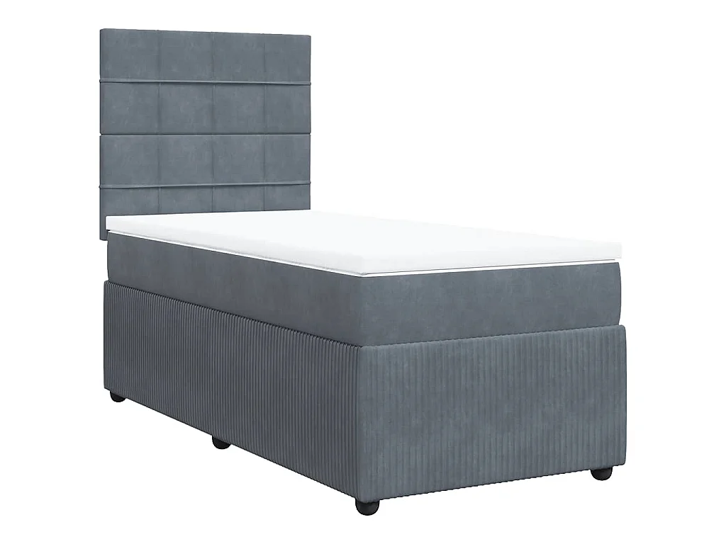 Cama box spring con colchón terciopelo gris oscuro 100x200 cm