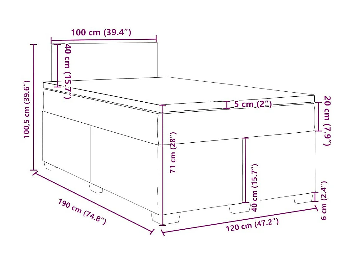 Cama box spring con colchón terciopelo verde oscuro 120x190 cm