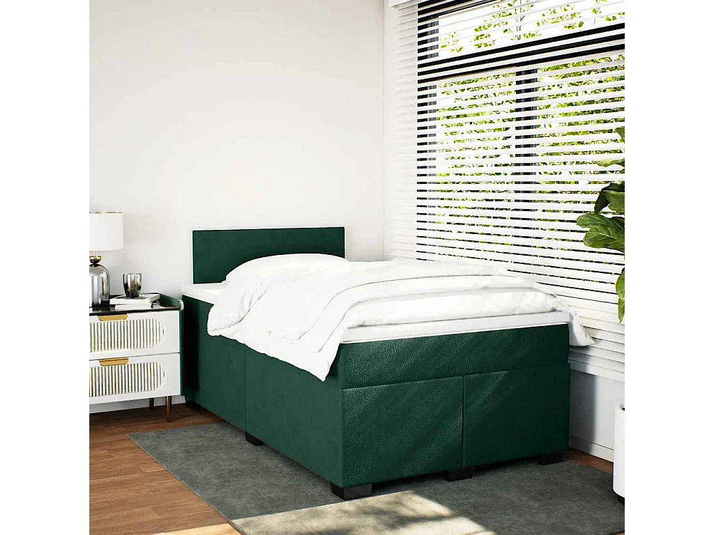 Cama box spring con colchón terciopelo verde oscuro 120x190 cm