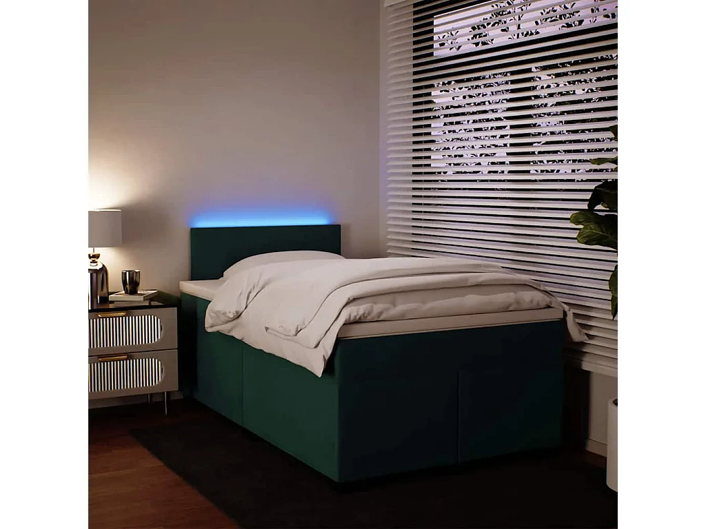 Cama box spring con colchón terciopelo verde oscuro 120x190 cm