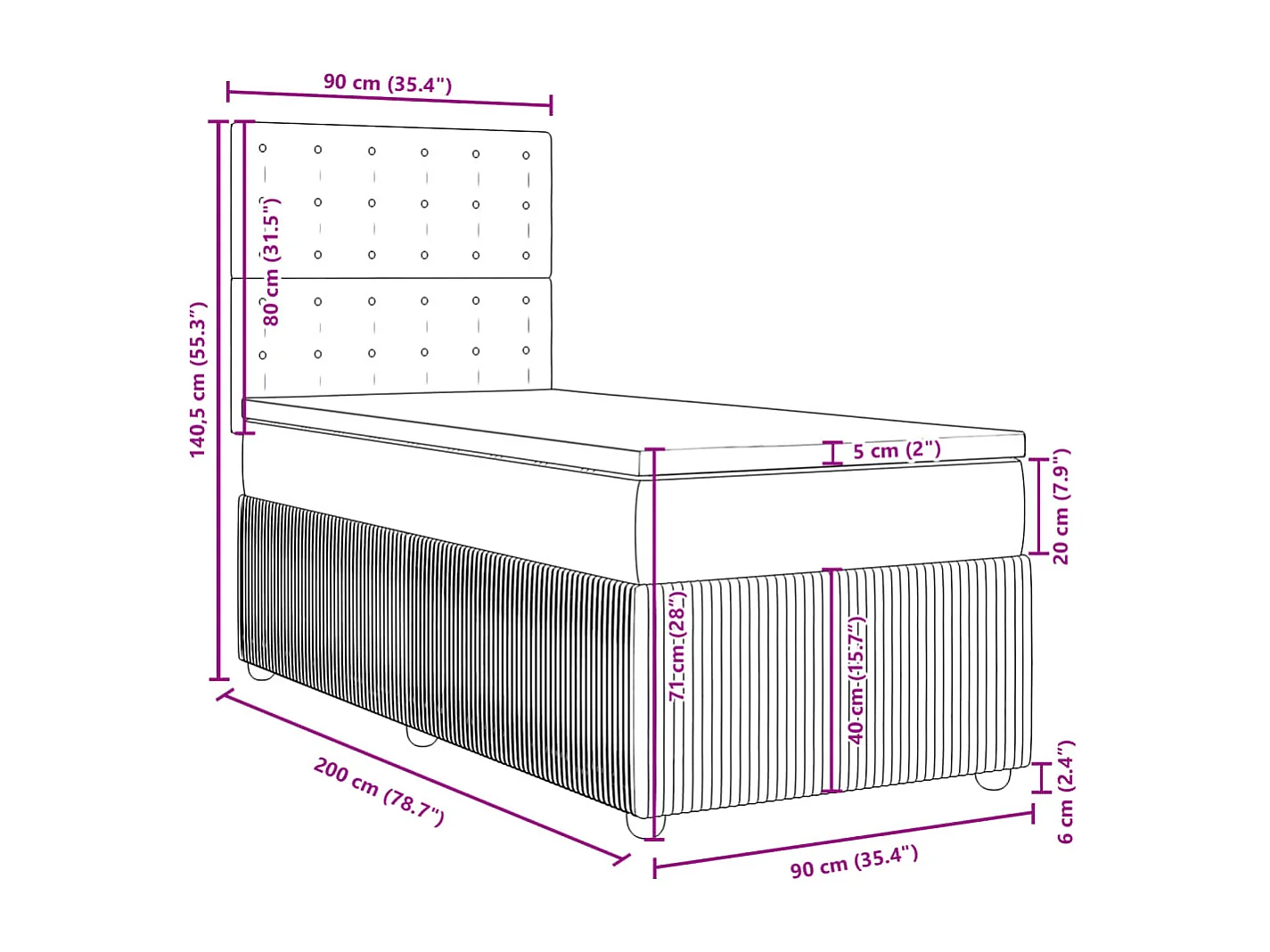 Boxspringbett mit Matratze Dunkelgrau 90x200 cm Samt