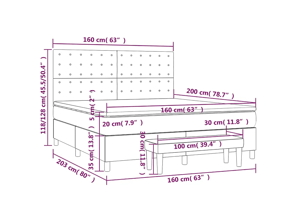 Sommier à lattes de lit et matelas Noir 160x200 cm Velours