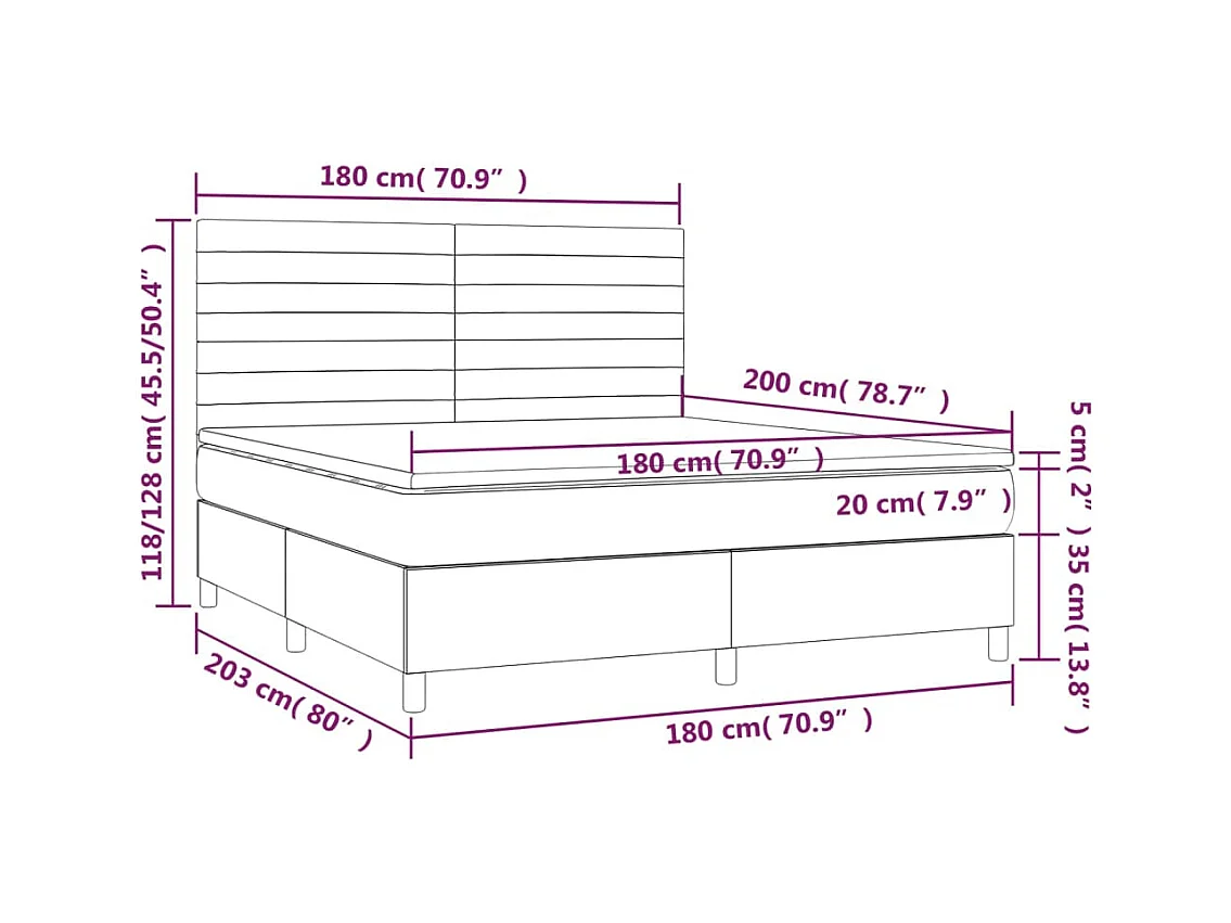 Letto a Molle con Materasso e LED Tortora 180x200 cm in Tessuto