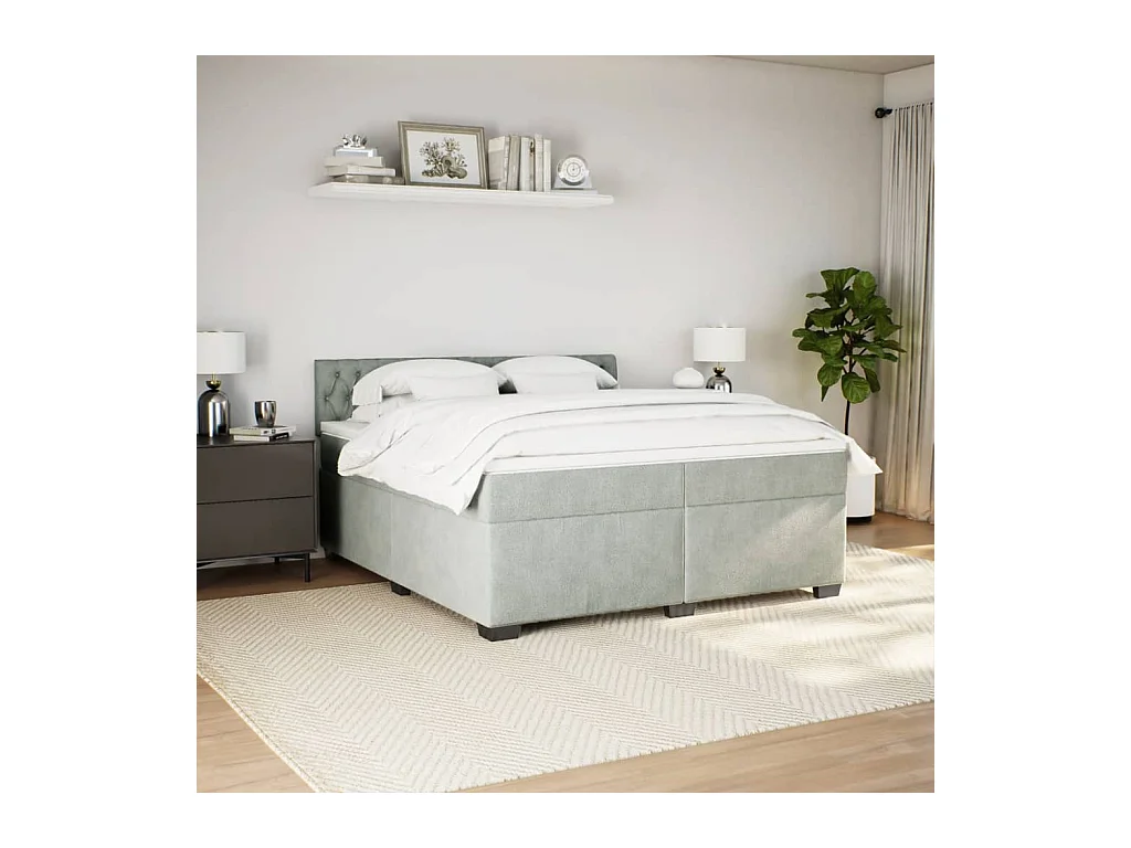 Sommier à lattes de lit et matelas Gris clair 200x200cm Velours