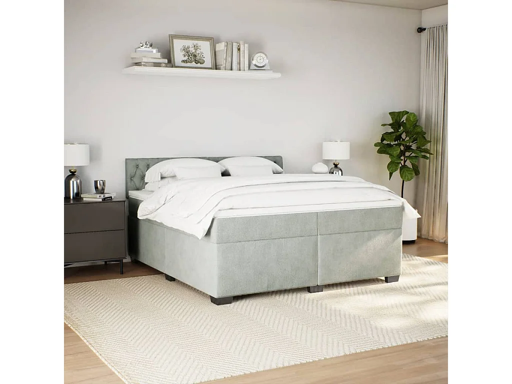 Giroletto a Molle con Materasso Grigio Chiaro 200x200cm Velluto