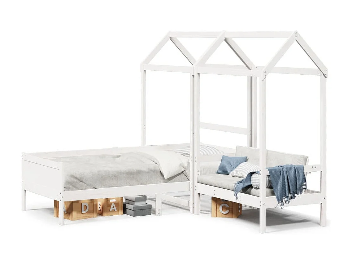 Conj. sofá-cama e banco c/ telhado 90x190cm pinho maciço branco