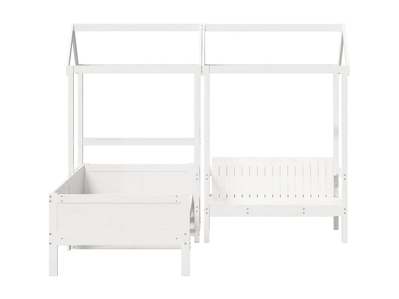 Conj. sofá-cama e banco c/ telhado 90x190cm pinho maciço branco