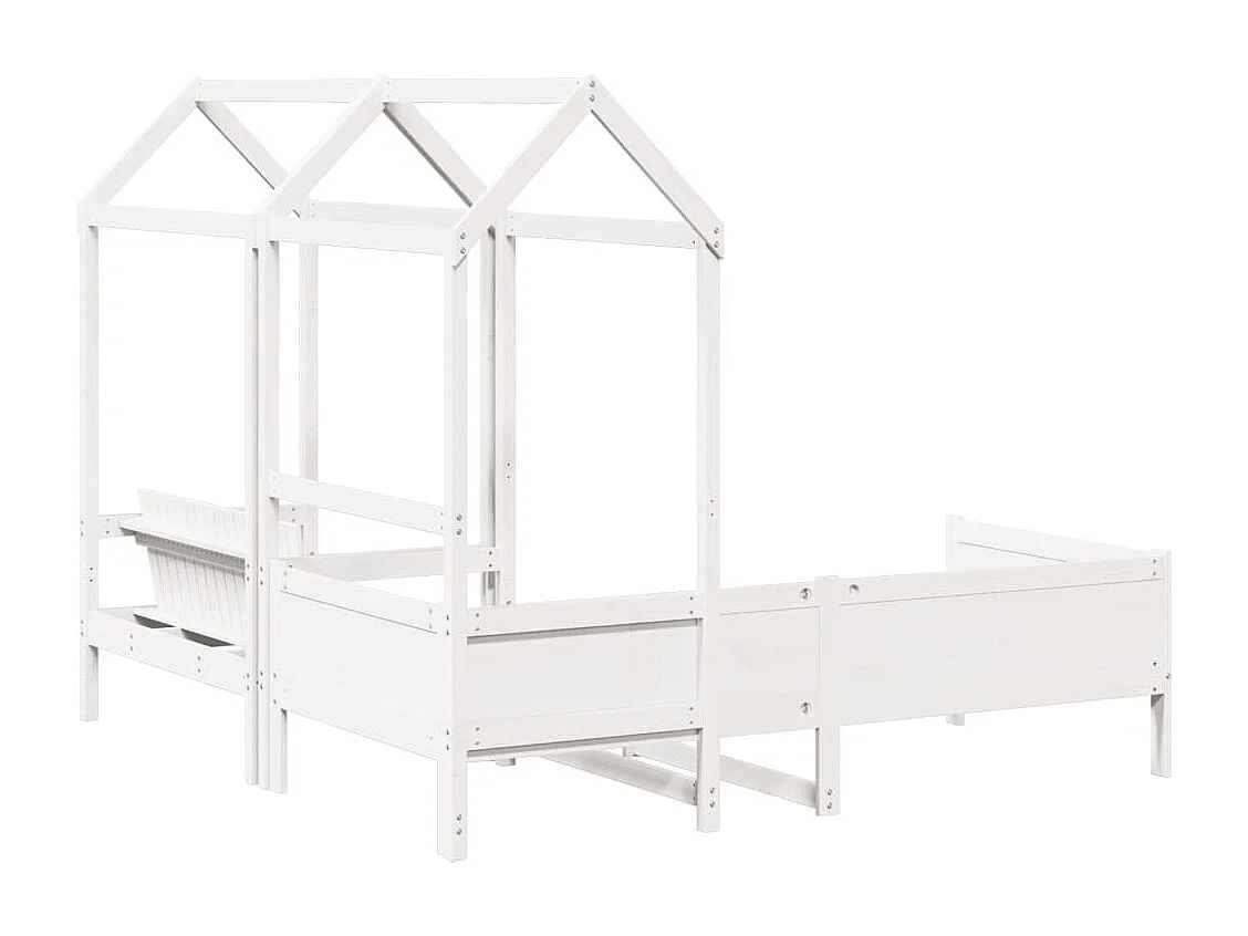 Conj. sofá-cama e banco c/ telhado 90x190cm pinho maciço branco