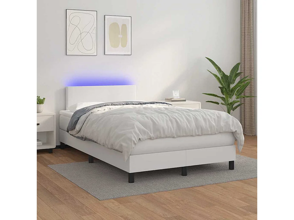 Boxspring met matras en LED kunstleer wit 120x190 cm