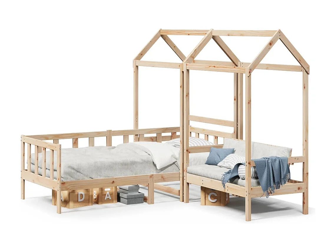 Set Dormeuse e Panca con Tetto 90x200cm Legno Massello di Pino