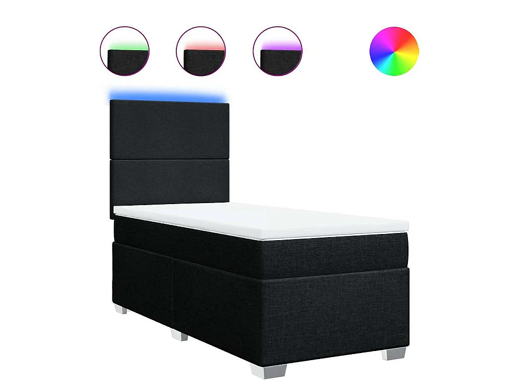 Cama box spring con colchón tela negro 80x200 cm