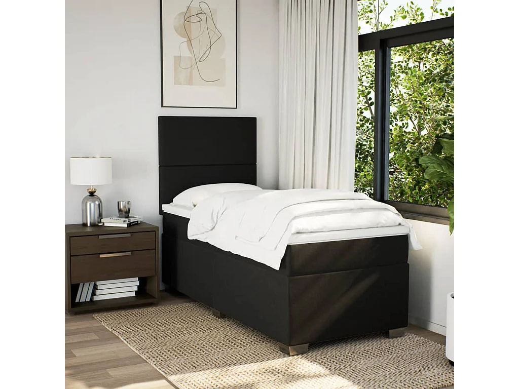 Cama box spring con colchón tela negro 80x200 cm