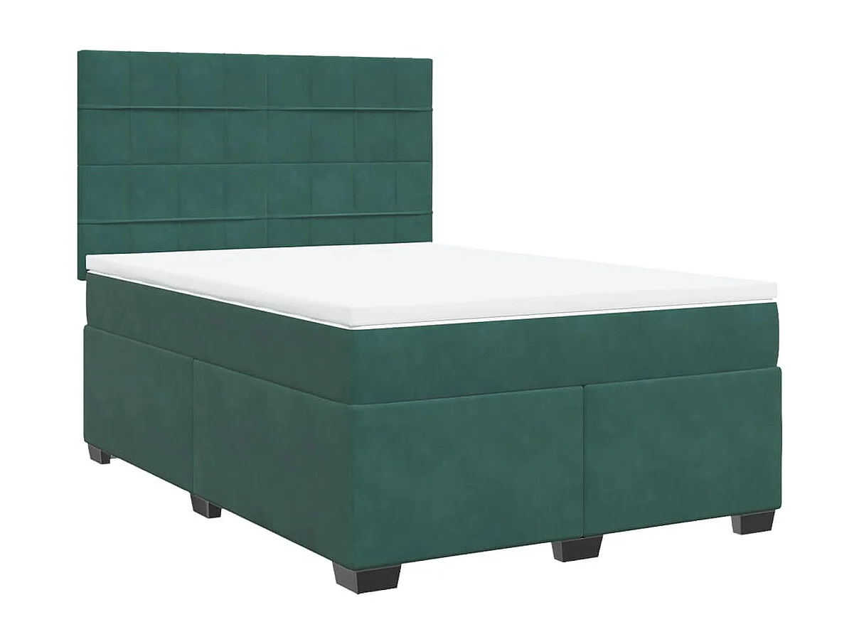 Cama box spring con colchón terciopelo verde oscuro 140x200 cm