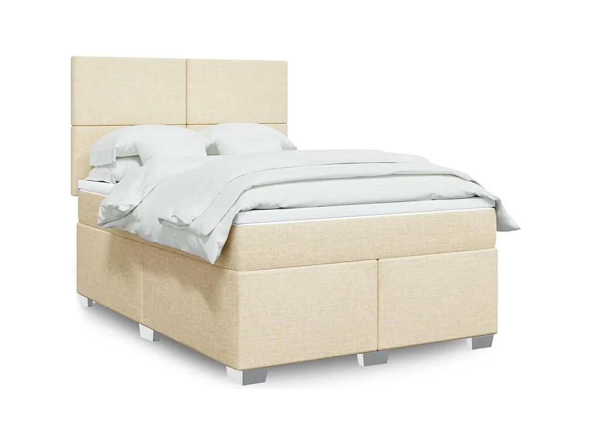 Sommier à lattes de lit avec matelas Crème 160x200 cm Tissu