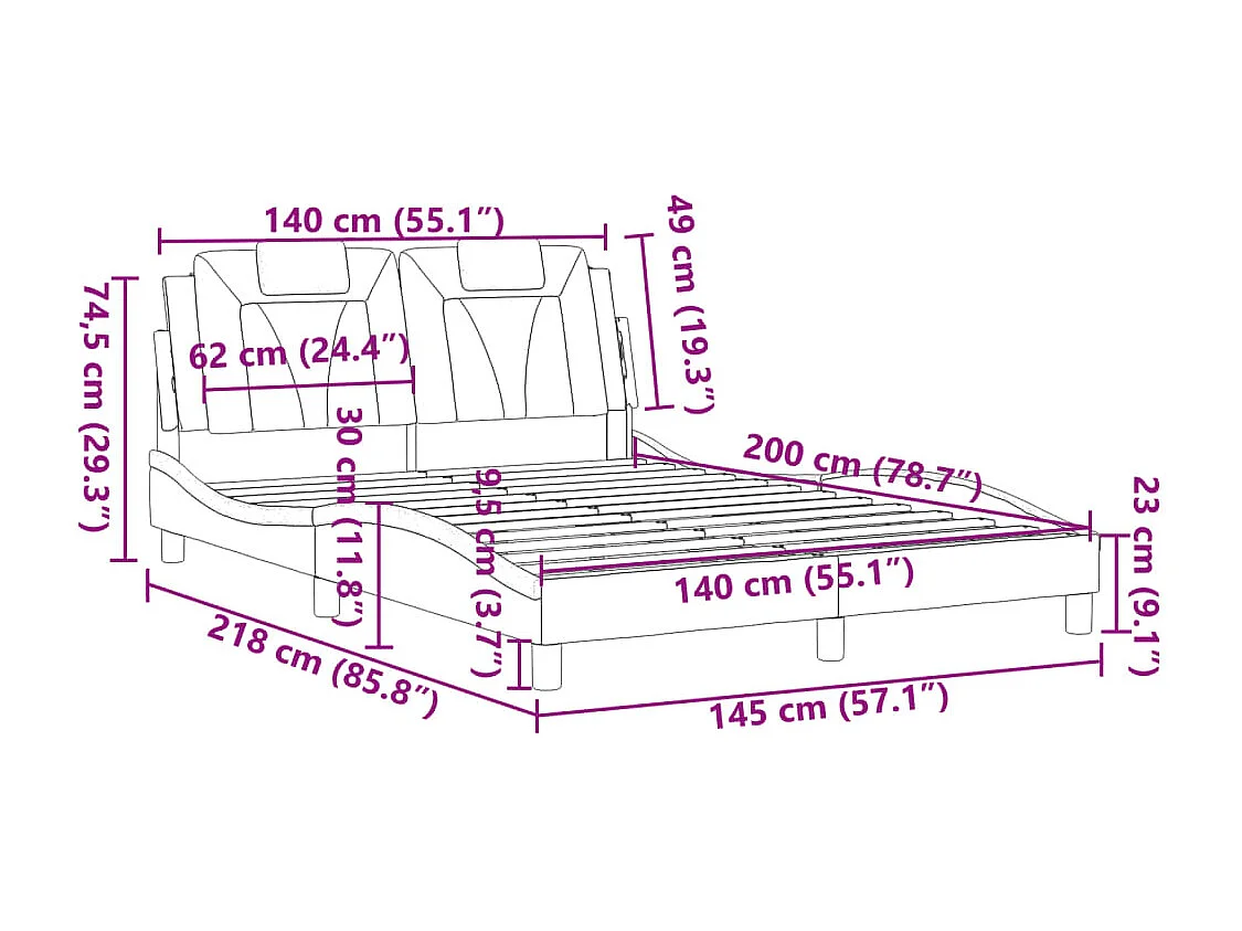 Bedframe "Viana" zonder matras kunstleer grijs 140x200 cm