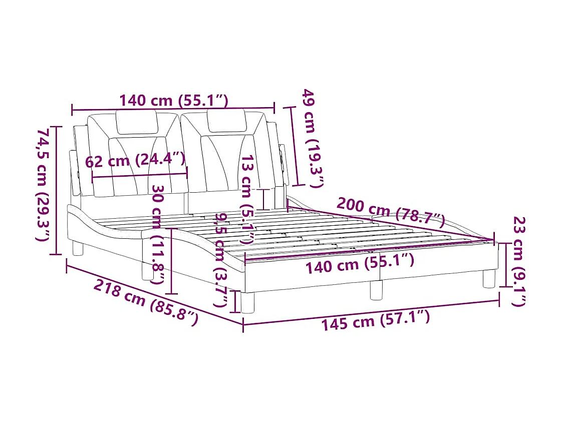 Bettgestell "Viana" ohne Matratze Grau 140x200 cm Kunstleder