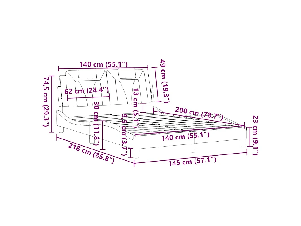 Giroletto Viana senza Materasso Grigio 140x200 cm in Similpelle