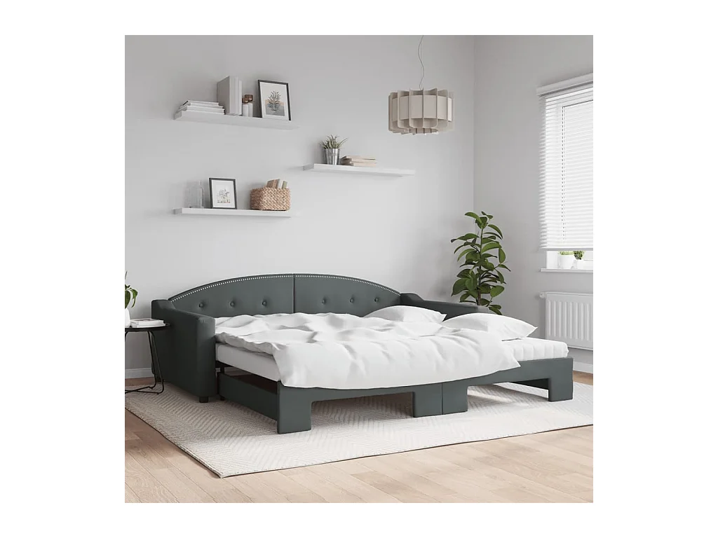 Tagesbett Ausziehbar mit Matratzen Dunkelgrau 100x200 cm Stoff