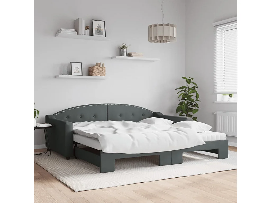 Tagesbett Ausziehbar mit Matratzen Dunkelgrau 100x200 cm Stoff