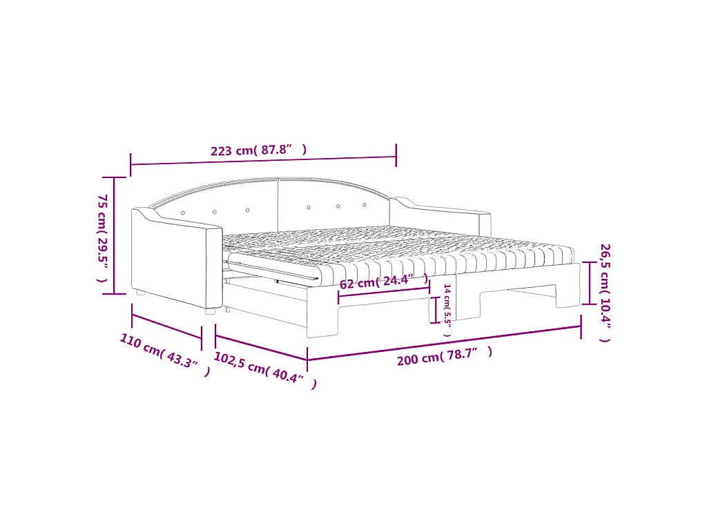 Tagesbett Ausziehbar mit Matratzen Dunkelgrau 100x200 cm Stoff