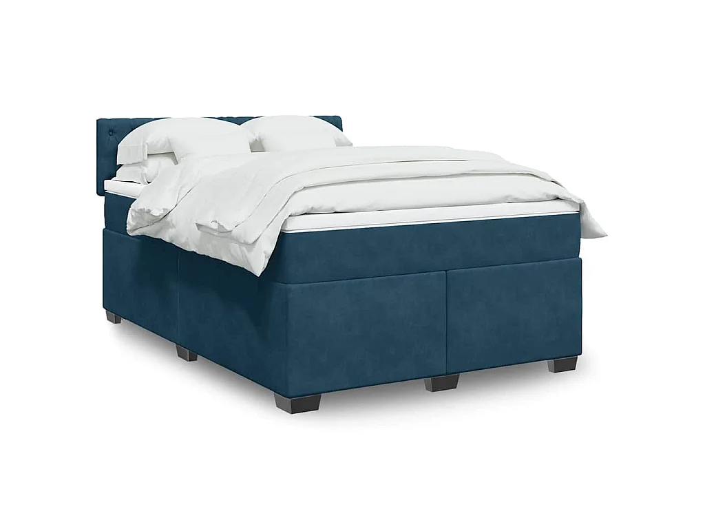 Cama box spring con colchón terciopelo azul 160x200 cm