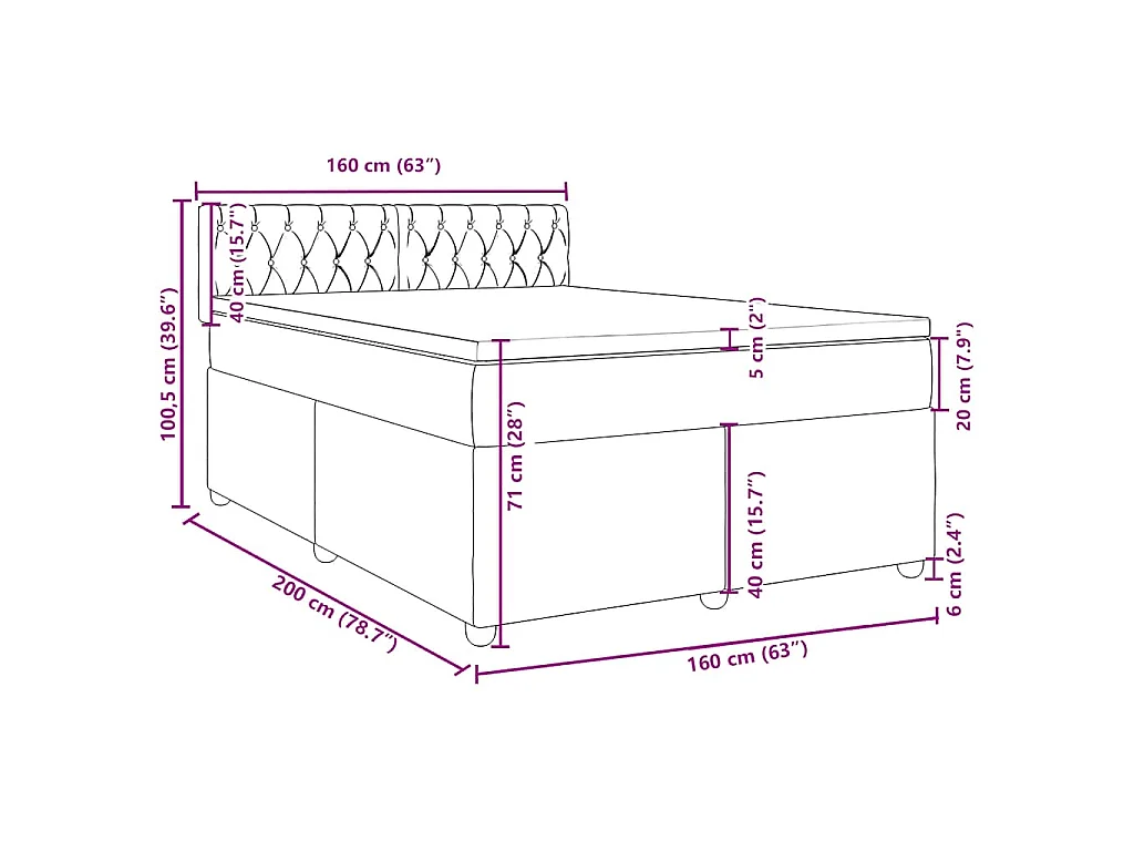 Cama box spring con colchón terciopelo azul 160x200 cm