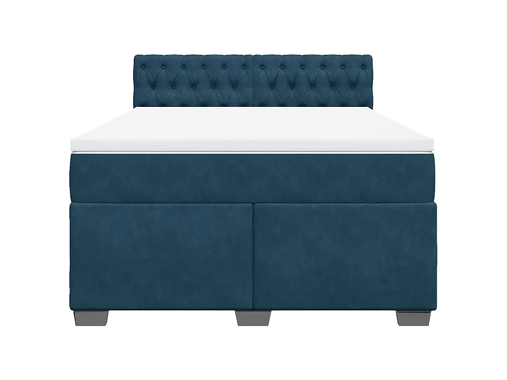 Cama box spring con colchón terciopelo azul 160x200 cm