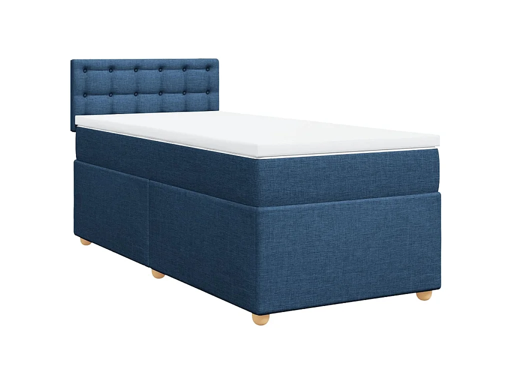 Cama box spring con colchón tela azul 90x190 cm