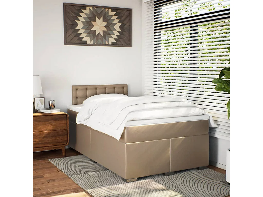 Cama boxspring c/ colchão 120x190cm couro artificial cappuccino
