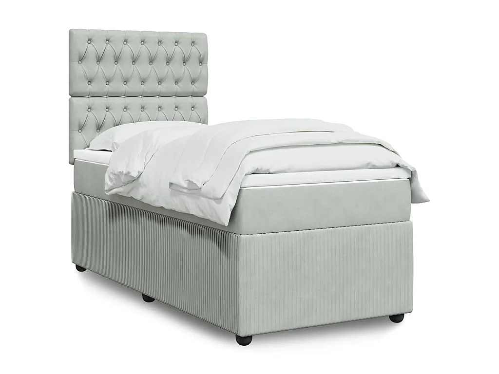 Boxspring met matras fluweel lichtgrijs 100x200 cm