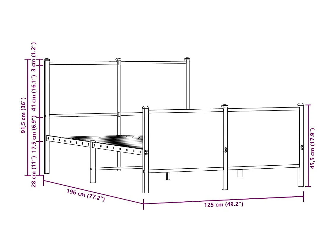 Cadre de lit en métal sans matelas chêne marron 120x190 cm