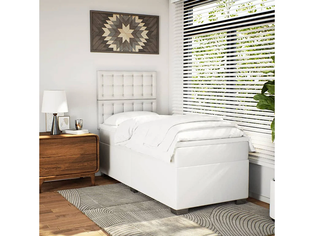 Sommier à lattes de lit avec matelas Blanc 100x200cm Similicuir