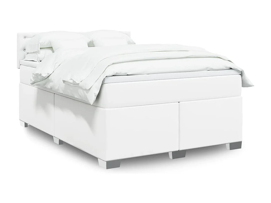 Cama com molas/colchão 140x200 cm couro artificial branco