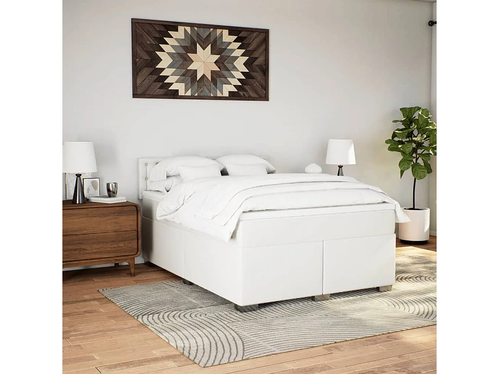 Sommier à lattes de lit avec matelas Blanc 140x200cm Similicuir