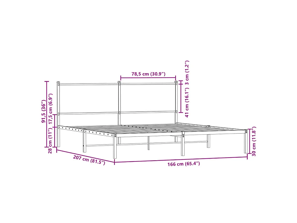 Bedframe zonder matras metaal gerookt eikenkleurig 160x200 cm