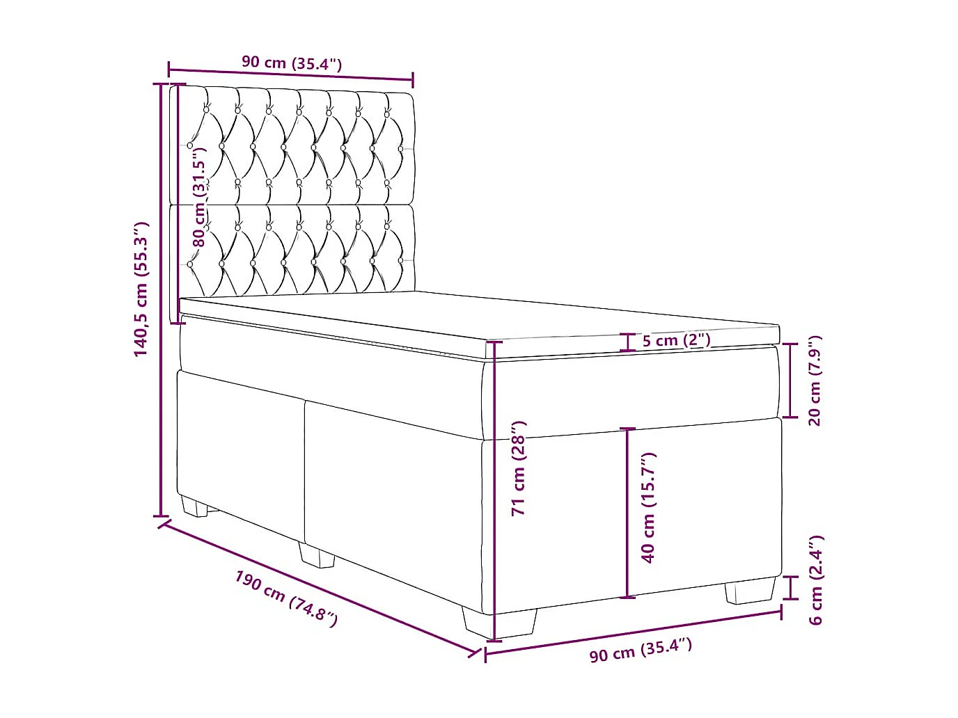 Boxspringbett mit Matratze Schwarz 90x190 cm Samt