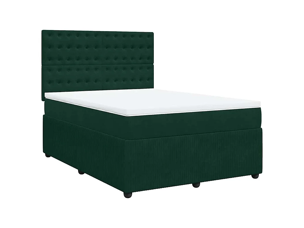 Cama com molas/colchão 160x200 cm veludo verde-escuro