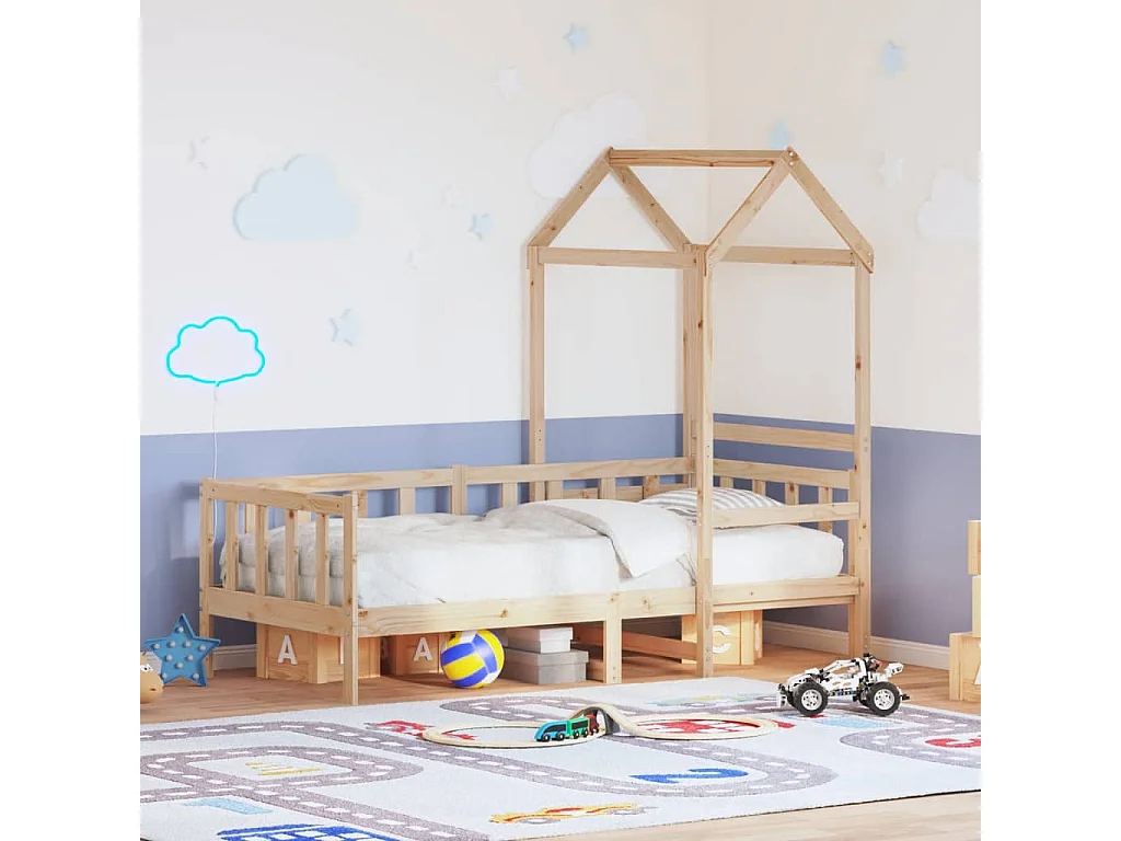 Lit de jour avec toit sans matelas 90x200 cm bois massif
