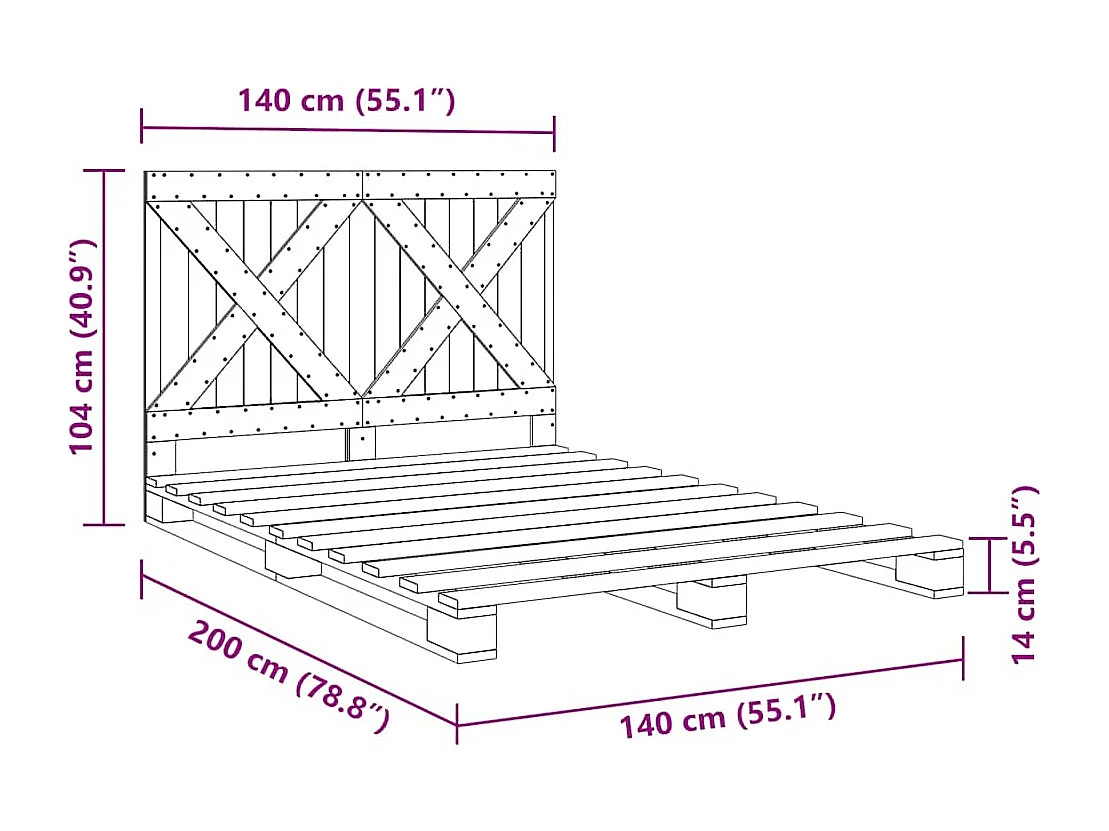 Cadre de lit sans matelas avec tête de lit bois massif