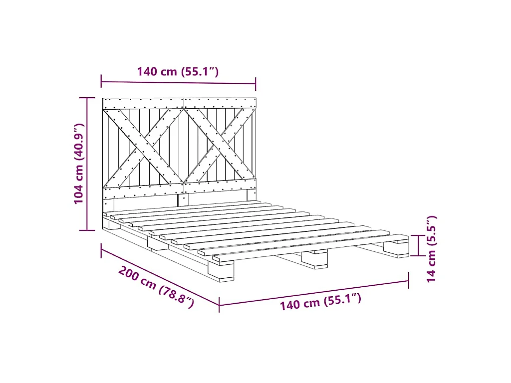 Massivholzbett mit Kopfteil 140x200 cm Kiefer