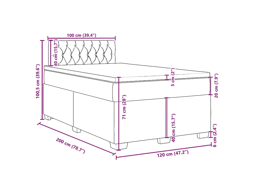 Cama box spring con colchón terciopelo negro 120x200 cm
