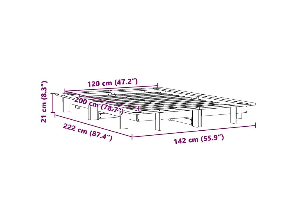 Bedframe zonder matras massief grenenhout 120x200 cm