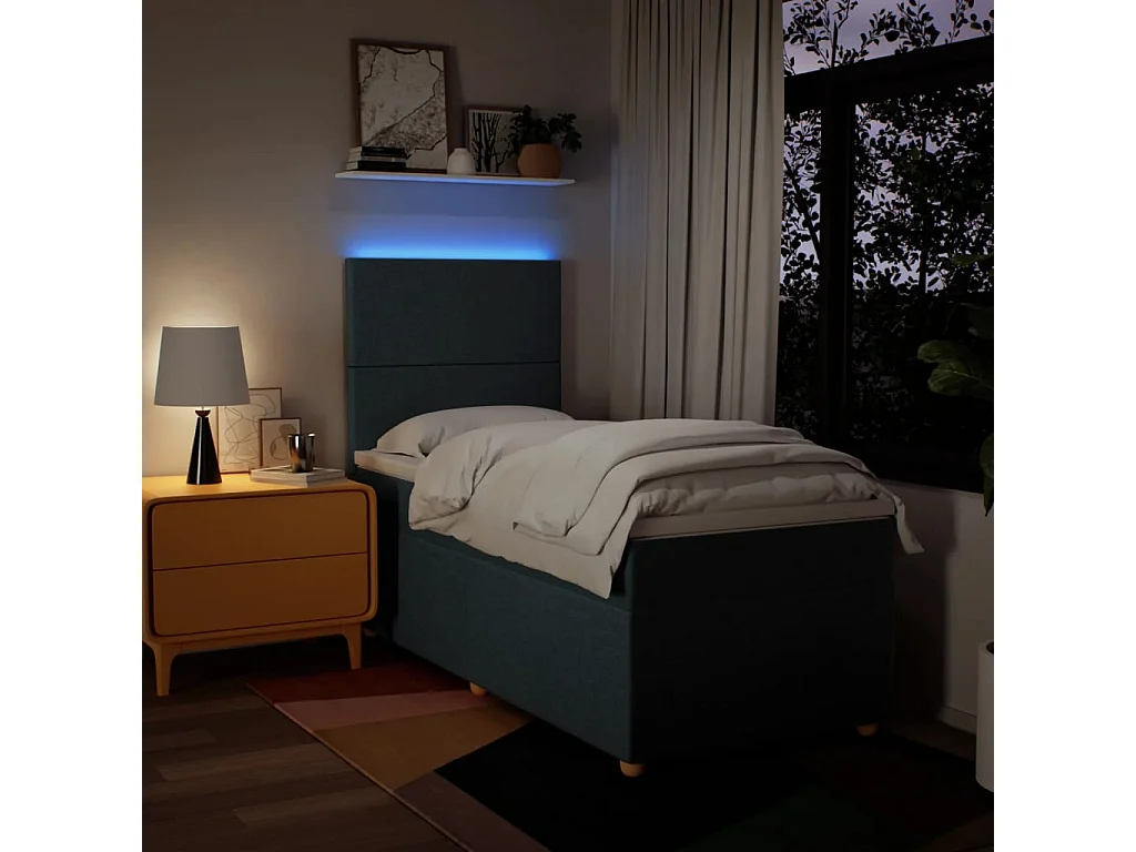 Cama box spring con colchón tela azul 80x200 cm