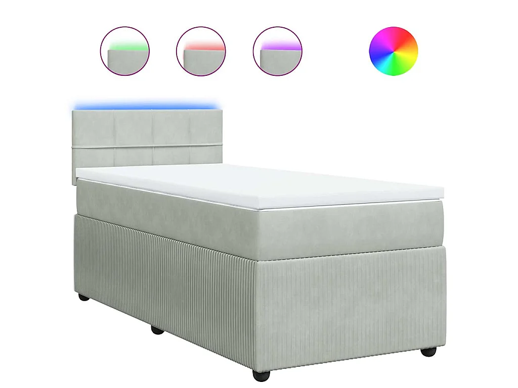 Cama box spring con colchón terciopelo gris claro 100x200 cm