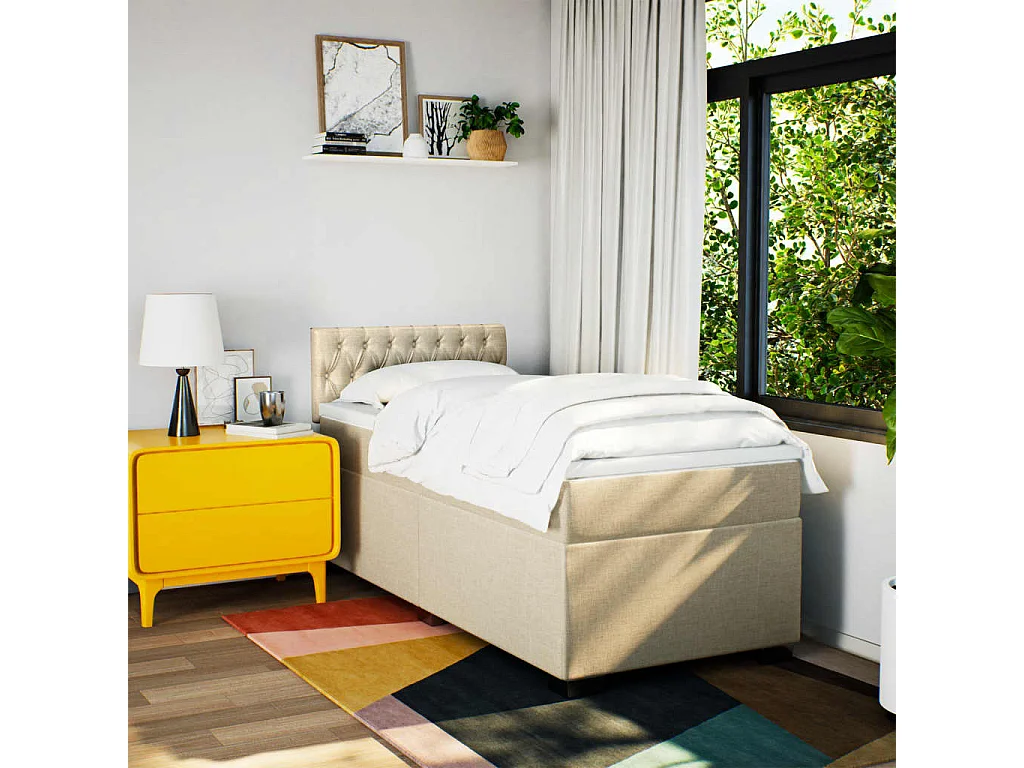 Boxspring met matras stof crèmekleurig 100x200 cm