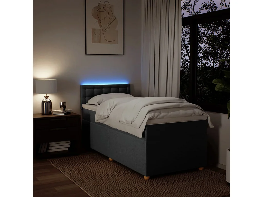 Sommier à lattes de lit avec matelas Gris foncé 100x200cm Tissu