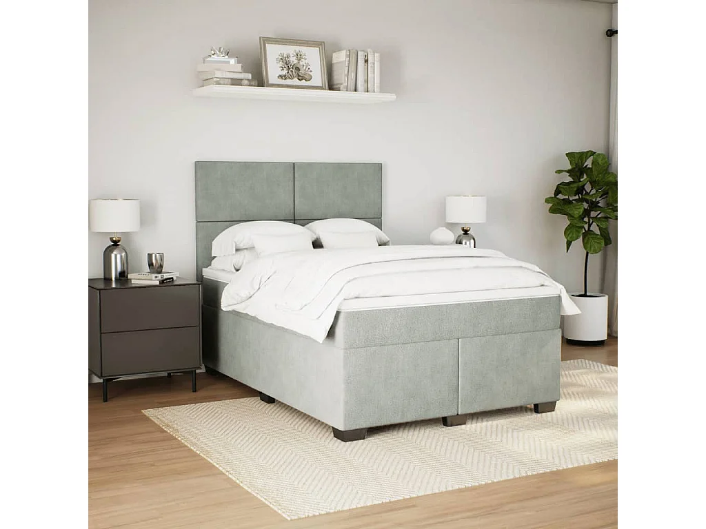 Sommier à lattes de lit et matelas Gris clair 140x200cm Velours