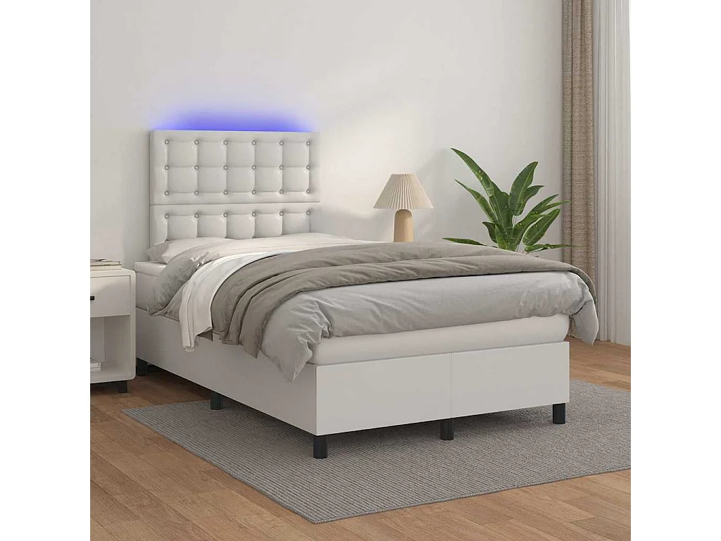 Giroletto Molle con Materasso e LED Bianco 120x190cm Similpelle